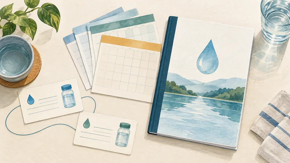 Generated illustration of calendar sheets behind a report and separate sample-record cards.