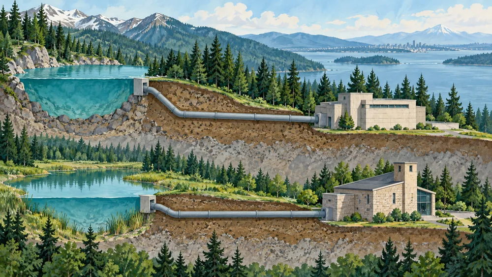 Two separate imagined reservoirs connect to generic treatment buildings.